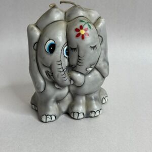 Vintage Two Elephants Hugging Candle‎ Gray 1981 Korea Unscented